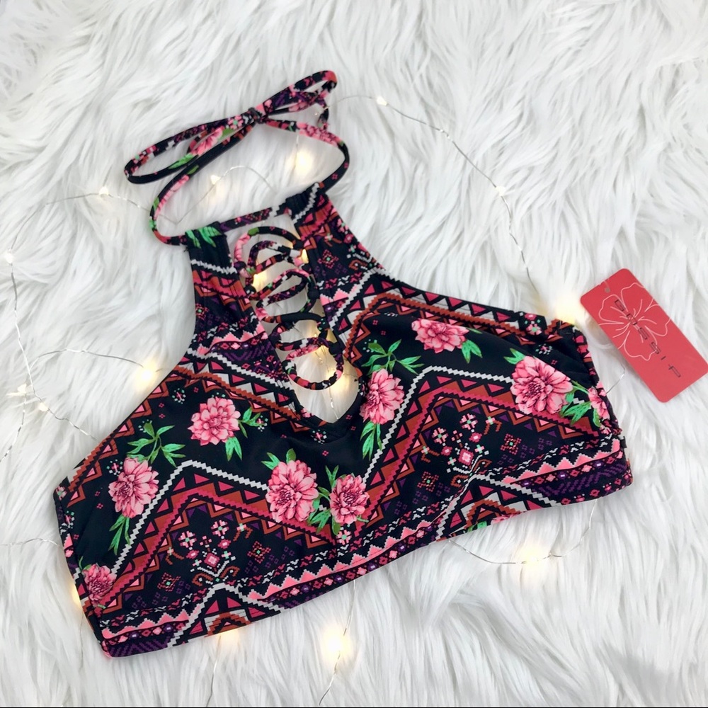 New Gossip Aztec Floral Halter Bikini Top